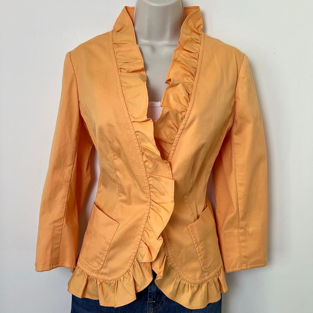 Talbots Soft Orange Ruffle Regency Collar Fitted Jacket Cropped Sleeve 6